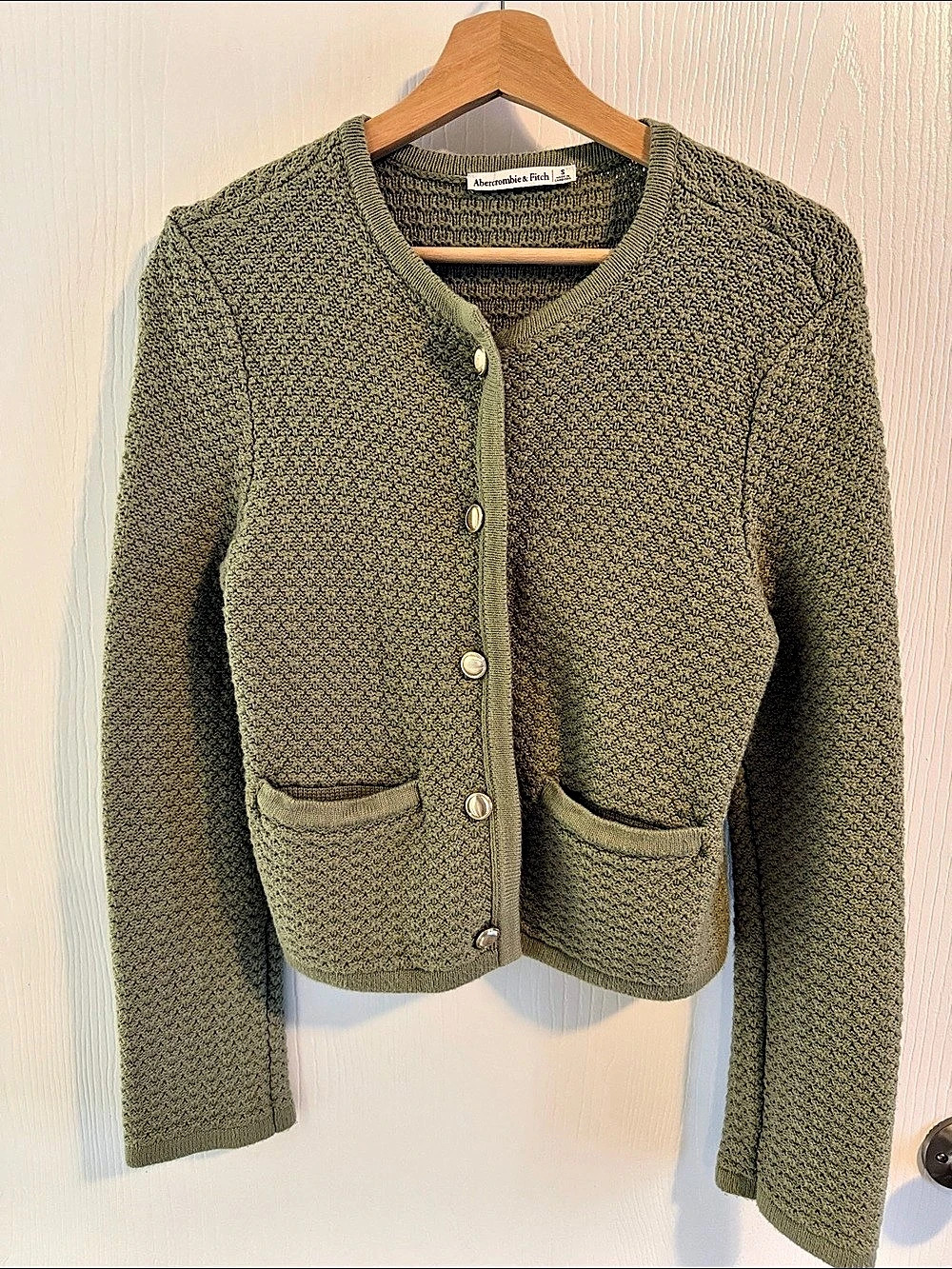 Abercrombie & Fitch Textured Knit Button-Up Cardigan Green Small